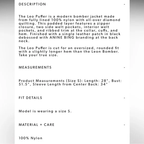 Anine Bing Leo Puffer Coat / Woman’s Extra Small XS Black with Gold Zipper - Picture 5 of 13